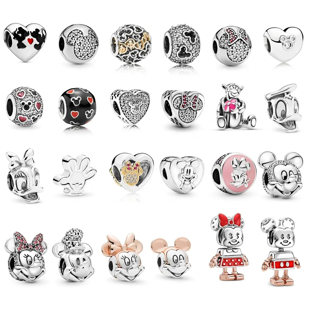 ขายส่ง925เงินสเตอร์ลิง Mickey Charms สัตว์ DIY Charms สำหรับสร้อยข้อมือสร้อยคอเครื่องประดับ