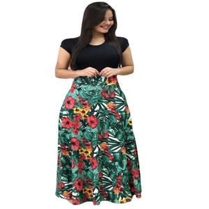 Plus-Size Cross-Border Populaire Style Européen Américain Imprimé Floral Color-Blocking Floor-Length pour les femmes à manches courtes - Product Image 5