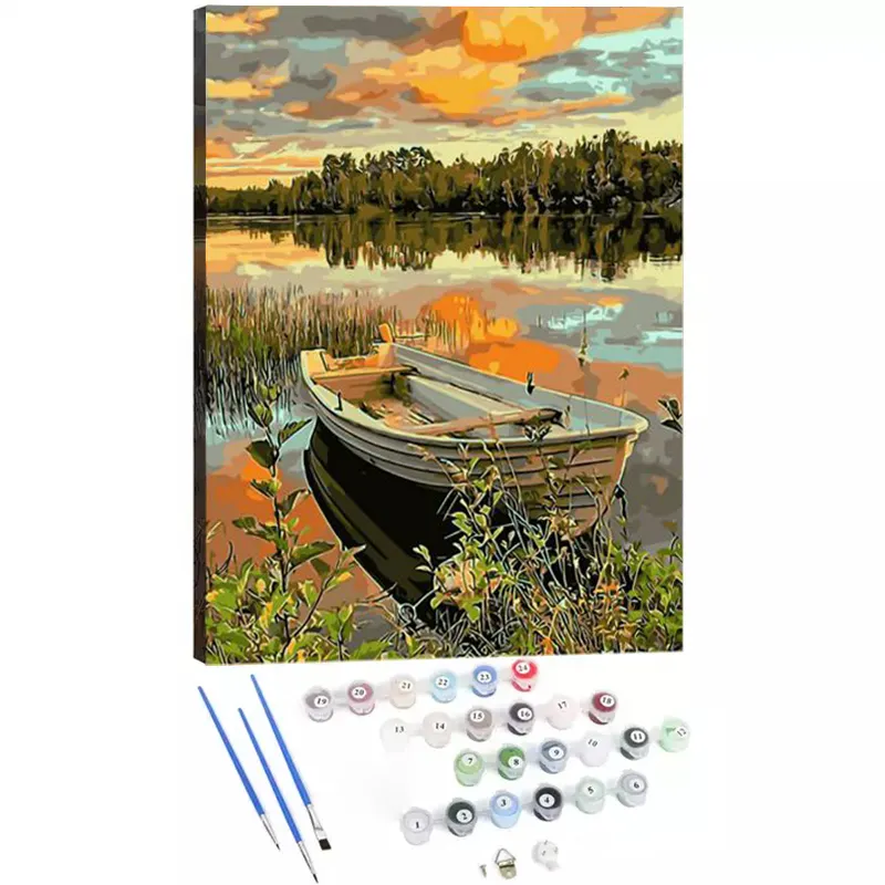 Amazon Hot Selling Custom Wall DIY Landscape Painting by Numbers Set with Frame and Professional Canvas