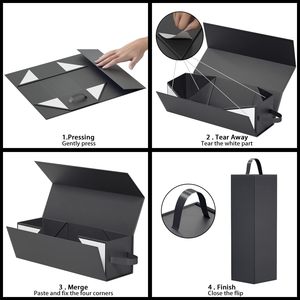 Black Wine <strong>Gift</strong> Box With Handle Magnetic Closure Collapsible Wine Champagne Bottle Box for Party Wedding <strong>Gift</strong> <strong>Wrap</strong> <strong>Storage</strong> - Product Image 4