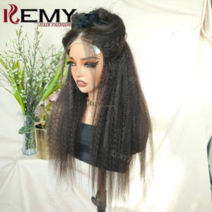KEMY HAIR Parrucca Kinky Straight Yaki all'ingrosso, senza colla, in capelli umani brasiliani misti con fibra sintetica HD trasparente 4*6 Lace - Product Image 3