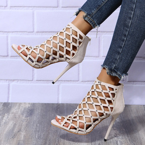 HL-025 Sexy lady hollow out holes sandali <span class=keywords><strong>con</strong></span> tacco alto romano <span class=keywords><strong>con</strong></span> cerniera <span class=keywords><strong>con</strong></span> perline glitterate fly stivaletti peep-toe <span class=keywords><strong>tacchi</strong></span> a spillo - Product Image 1