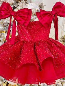 Nouvelle Robe d'Été Princesse <span class=keywords><strong>Rouge</strong></span> à Paillettes et Motif Floral pour Enfants, Taille Petite à Moyenne, Style Doux avec Nœud pour Noël - Product Image 5