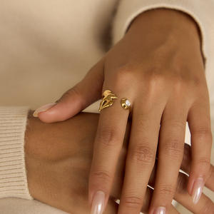 Hot verkopende vogelringen blad kristal strass ring open PVD 18K verguld roestvrijstalen ring voor vrouwen - Product Image 6