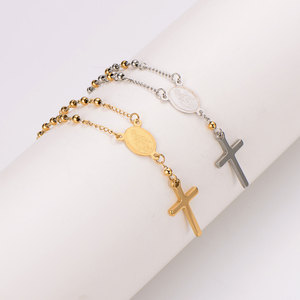 Bracelets religieux en acier inoxydable plaqué or 18 carats avec breloques, chapelet, Vierge Marie, croix, pour femmes - Product Image 6