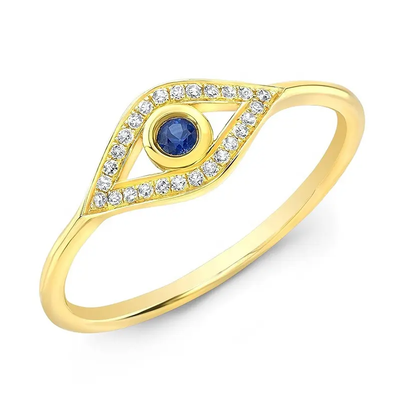 Gemnel-Anillo de Plata de Ley 925 para mujer, con diamante de oro de 14K, zafiro, contra el mal de ojo, de alta calidad