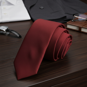 เนคไทลายทางเองทรงสลิมเรียบง่ายเบอร์กันดี - Product Image 3