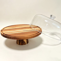 Soporte para Pasteles Hecho a Mano con Madera de Acacia, Ecológico, con Tapa y Diseño de Cúpula, Soporte Redondo para Exhibición de Postres y Bandeja para Frutas
