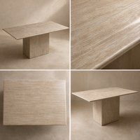 Table à manger rectangulaire moderne en marbre artificiel, finition brillante, piétement en bloc, pour usage hôtelier, personnalisable, 6 places