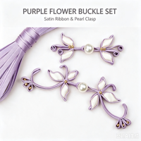 Boutons décoratifs DIY tissés à la main avec boucle fleur de magnolia violette, ruban de satin et fermoir perle, vente en gros d'usine pour robes de mariée