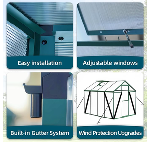 6 * 6ft em estoque Frete Grátis Com Windproof Rope e Ground Nails Walk in Aluminum Frame Pc <span class=keywords><strong>Panel</strong></span> Garden <span class=keywords><strong>Greenhouse</strong></span> - Product Image 5