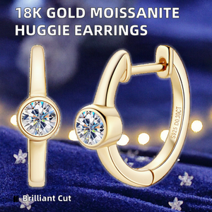 Fashion Brilliant Cut Moissanite Wedding <b>Huggie</b> Earring Women 18K Yellow Gold Plated 925 Sterling <b>Silver</b> Foreverness Trendy - Product Image 2