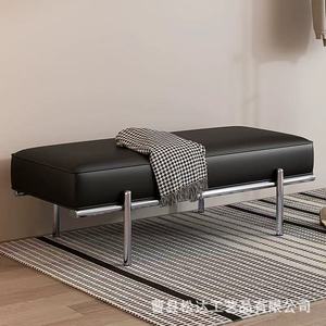 Tabouret à chaussures de style rétro, minimaliste et luxueux, adapté à un usage domestique, à l'entrée, à la zone de changement de chaussures, en cuir véritable - Product Image 1