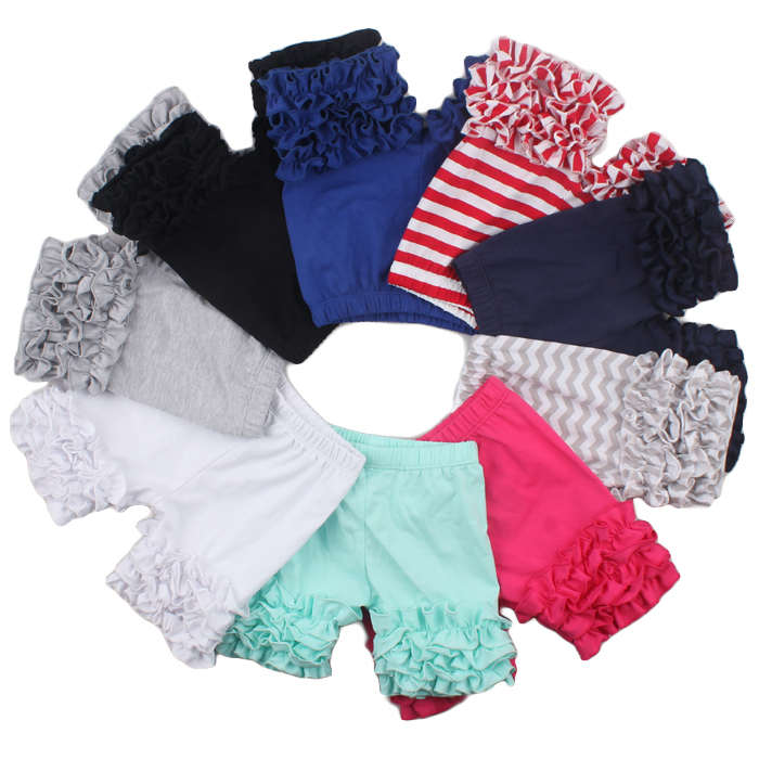Großhandel Kleidung Baby Mädchen Baumwolle Icing Shorts Einfarbige Rüschen Shorts für Kinder Mädchen