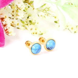 Boucles d'oreilles pour femmes en or/argent incrustées de turquoise bleue, style européen et américain, boucles d'oreilles pas chères - Product Image 2