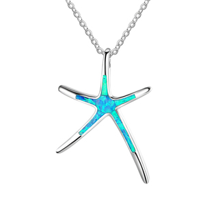 Collar con Colgante de Estrella de Mar de Ópalo Azul Chapado en Rodio de Plata S925, Diseño Minimalista, Cadena de Caja, Unisex, para Uso Diario - Product Image 1