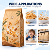 Sachet personnalisé en papier kraft sans fenêtre pour céréales et chips, scellé sur huit côtés avec valve, pour la vente au détail et en gros
