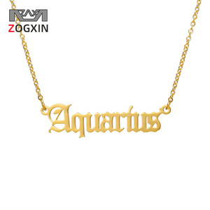 Zogxin Aquarius <b>Constellation</b> <b>Necklace</b> 18K Gold Plated Stainless Steel Women's Pendant Chain European Style Gift Jewelry - Product Image 1