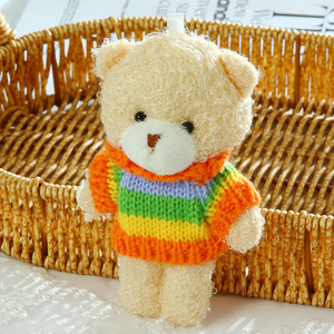 Porte-clés en peluche ours en <span class=keywords><strong>maille</strong></span> douce, adorable, avec sac en filet, cadeau pour sac à dos, ornements suspendus, petit cadeau - Product Image 6