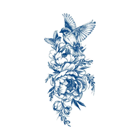 Tatouages semi-permanents BXTAT GZ211 à 216 à transfert d'eau bleus, motifs Dragon, Sirène, Fleur, Poisson, Pivoine, Oiseaux – Autocollant de tatouage imprimé