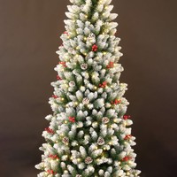 Sapin de Noël Artificiel 150cm en PVC, Hinged, Floqué, Pré-éclairé LED, Base Stable de Haute Qualité, Décoration Intérieure