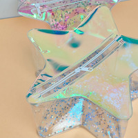 Sac à cosmétiques zippé en PVC personnalisé en forme d'étoile irisée pentagramme, pochette de maquillage holographique pour cadeau