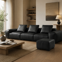 Canapé modulaire en cuir noir moderne S005 avec ottoman, canapé profond personnalisé pour salon