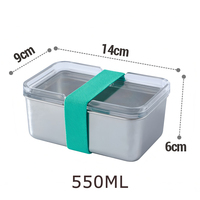 Boîte à bento en acier inoxydable avec couvercle transparent, grande boîte à bento en métal pour enfants adultes étanche