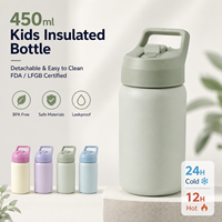 Bouteille de boisson sous vide portable en acier inoxydable de 15oz créative et mignonne de 450ml pour les voyages scolaires et le camping avec couvercles