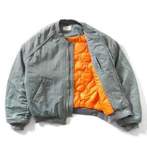 Blouson Bomber Homme Coupe Boxy Personnalisé en Nylon Texturé Froissé Style Vintage Streetwear Grande Taille avec Doublure Orange – Vente en Gros - Product Image 2