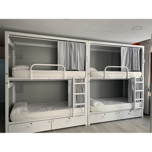Estructura de cama apilable modular Sistema de cama de hotel de cápsula compacta | Literas de acero con espacio optimizado con almacenamiento y casilleros personales - Product Image 5