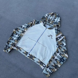 사용자 정의 남자의 100% 면 XXS 와플 니트 전체 지퍼 후디 슈퍼 무거운 위장 대형 하이퍼 핏 가을 두꺼운 와플 니트 염료 - Product Image 1