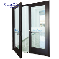 Porte battante moderne en aluminium avec double vitrage trempé et barre anti-panique dissimulée pour usage commercial : bureaux, hôtels, centres commerciaux, écoles