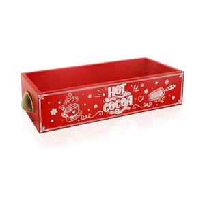 Wooden <b>Christmas</b> Storage Box Rectangular With Handle Solid Wood Organizer For Party Snacks And Desserts No Lid - Product Image 2