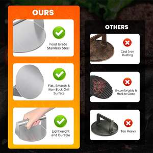 Prensa de Hamburguesas de Acero Inoxidable Personalizable y Duradera, Accesorios de Cocina de Alta Calidad para Asar, Prensa Manual de Carne para Barbacoa - Product Image 3