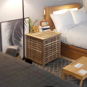 Solid Wood Storage Box Square Mesh Design Clothing Organizer <b>Bedside</b> <b>Shelf</b> Decorative Storage Basket - Product Image 3