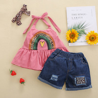 Vêtements tendance pour bébé fille, ensembles 2 pièces, débardeurs mignons, shorts en jean, jeans déchirés à fleurs pour filles