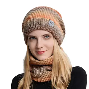 women winter hat and scarf set Knit Beanie Hat Scarf Set for Girl Warm Skull Cap Set Neck Warmer Fleece Lined Pom