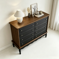 Commode vintage bicolore en bois massif à quatre tiroirs, haute, avec tiroirs à bobines, pour chambre à coucher et mobilier d'hôtel