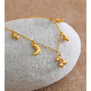 Bracelet chaîne JINYOU 4822 en acier inoxydable plaqué <span class=keywords><strong>or</strong></span> 18 carats avec pendentifs <span class=keywords><strong>banane</strong></span>, lune et cerise pour <span class=keywords><strong>femme</strong></span> - Product Image 5
