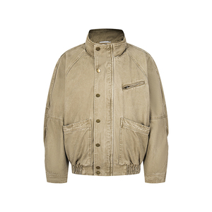 سترة بومبر بياقة قائمة عتيقة بياقة قائمة مع نمط بطانة قابلة للإزالة لكل من النساء للخريف والشتاء ، ملابس عمل عتيقة مغسولة ملابس خارجية - Product Image 3