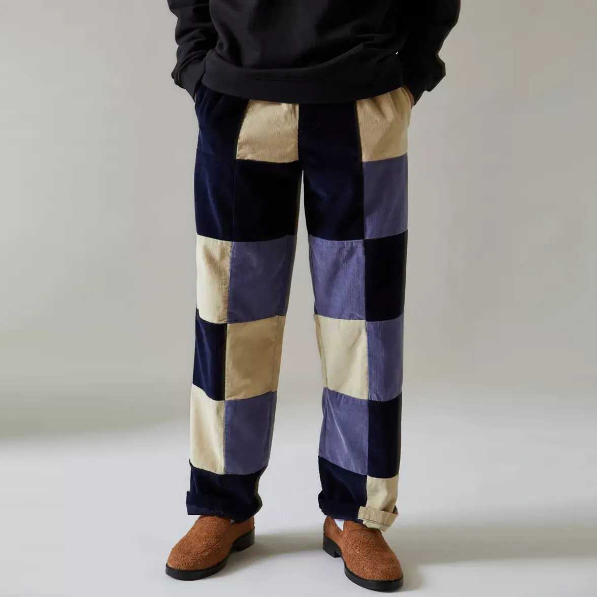 Men Color Block Corduroy Pants Trousers Wholesale Custom Plus Size High Quality Straight Patchwork Corduroy Pants For Men