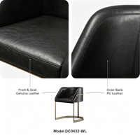 Chaise de salle à manger cantilever de luxe légère avec accoudoirs intégrés, revêtement en cuir véritable, base en bronze antique, mobilier de café et de salle à manger