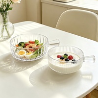 Bol en verre à poignée unique, compatible micro-ondes, design nordique, pour nouilles instantanées, salades de fruits, desserts, yaourts, esthétique raffinée, créatif