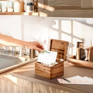 Acacia <strong>Recipe</strong> <strong>Box</strong> with 100 Cards 4x6 Dual Slot 2 Compartment Wooden Organizer No Assembly - Product Image 3