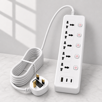 Multiprise industrielle universelle 10A IP44 avec prise 3 broches, interrupteur indépendant, 4 prises CA, 2 ports USB-A et 1 port USB-C, rallonge électrique