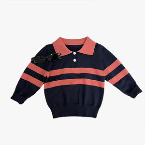 Camiseta Polo de Punto para Niños, Otoño Invierno, a Rayas, Elástica, para Niños y Niñas, Prenda Superior Moderna y Versátil - Product Image 3
