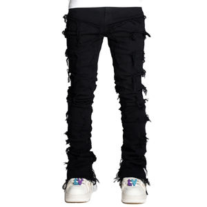 Herren Y2K Patchwork Denim Fransen hose Baggy Ripped <span class=keywords><strong>Jeans</strong></span> im Street Hip Hop Style Atmungsaktiv und lässig für den Sommer - Product Image 3