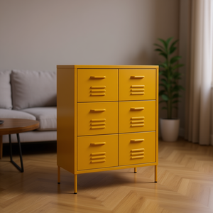 Cassettiera media con cuscinetti a sfera, giallo senape, in acciaio, 6 cassetti, design industriale, mobile da soggiorno - Product Image 2