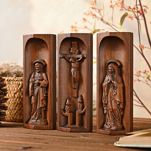Boîte de prière <span class=keywords><strong>triptyque</strong></span> en <span class=keywords><strong>bois</strong></span> sculptée à la main, panneaux de la Résurrection du Christ et de la Vierge Marie, cadeau catholique en gros - Product Image 2